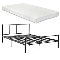 Lit double Laos avec Matelas et Sommier à Lattes 140 x 200 cm Noir [en.casa]