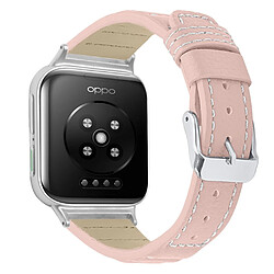 Bracelet en cuir véritable texture ondulée avec boucle, rose pour votre Oppo Watch 41mm