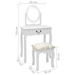 vidaXL Coiffeuse et tabouret Blanc 65x36x128 cm Bois de paulownia MDF pas cher