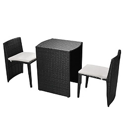 vidaXL Ensemble de bistro 3 pcs avec coussins résine tressée noir