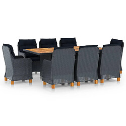 Maison Chic Mobilier à dîner 9 pcs et coussins- Ensemble table et chaises d'extérieur - Salon/Mobilier de jardin classique Résine tressée Gris foncé -MN53686