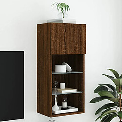 Maison Chic Meuble TV avec lumières LED, Banc TV pour salon, Meuble de rangement chêne marron 40,5x30x90 cm -GKD73635