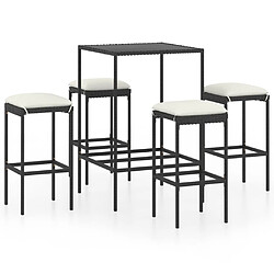 Maison Chic Ensemble de bar de jardin 5 pcs et coussins,Table + chaises + coussins de jardin Résine tressée Noir -GKD134386