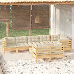 Maison Chic Salon de jardin 9 pcs + coussins - Mobilier/Meubles de jardin - Table et chaises d'extérieur crème Bois de pin massif -MN52454