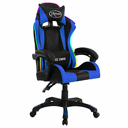 Maison Chic Fauteuil de jeux vidéo avec LED,Fauteuil Gamer du Bureau RVB Bleu et noir Similicuir -MN98513