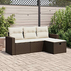 vidaXL Salon de jardin 4 pcs avec coussins marron résine tressée