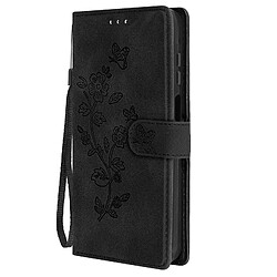 Avizar Étui pour Samsung Galaxy A15 5G Portefeuille Fleur avec Dragonne Noir