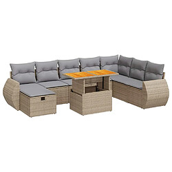 vidaXL Salon de jardin avec coussins 9 pcs beige résine tressée acacia