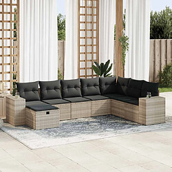 vidaXL Salon de jardin 8 pcs avec coussins gris clair résine tressée