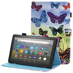 Etui en PU anti-chute, antichoc, fermeture magnétique avec support et porte-cartes pour Amazon Fire HD 8 (2016)/(2017)/(2018) - papillon coloré