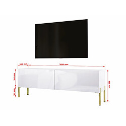 Avis 3XELIVING Meuble TV en couleur Blanc mat / Blanc brillant avec pieds droits en or, D: l : 140 cm, H : 52 cm, P : 32 cm