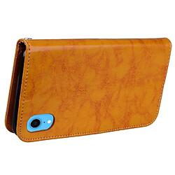 Avis Wewoo Etui à rabat horizontal en cuir de texture Business Style Oil Wax pour iPhone XR, avec support et emplacements pour cartes et porte-monnaie (Jaune)