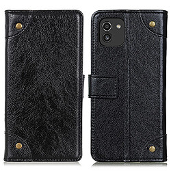 Etui en PU texture nappa, antichoc avec bouton décoratif en laiton noir pour votre Samsung Galaxy A03 (Global Version) (166.5 x 75.98 x 9.14mm)