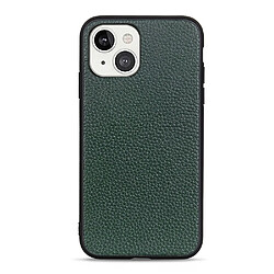 Coque en TPU + cuir véritable texture litchi vert pour votre Apple iPhone 13 6.1 pouces