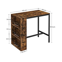 Helloshop26 Table de bar table haute meuble de cuisine table à manger plan de travail avec étagères pour salon salle à manger 110 x 60 x 100 cm style industriel marron rustique et noir 12_0002519