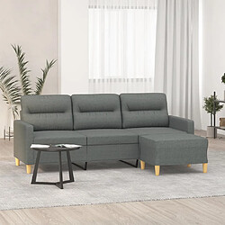 vidaXL Canapé à 3 places avec repose-pieds Gris foncé 180 cm Tissu