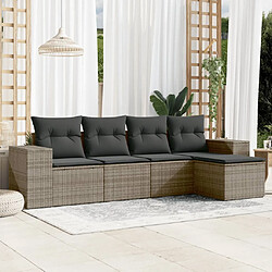 vidaXL Salon de jardin 5 pcs avec coussins gris résine tressée