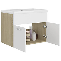 Avis vidaXL Armoire d'évier et lavabo intégré Blanc/chêne sonoma Aggloméré