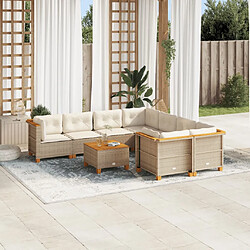 vidaXL Salon de jardin avec coussins 9 pcs beige résine tressée