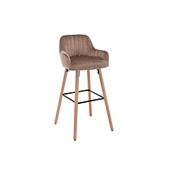 Avis Vente-Unique Tabouret de bar en velours et pieds bois de hêtre - Beige - ELEANA