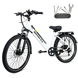 Vélo électrique Kornorge, moteur 350 W, batterie 36 V/12,5 Ah, pneus 26 pouces, C7 - Blanc