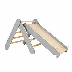 MeowBaby Triangle d'escalade avec Toboggan pour Enfants Structure d'escalade d'intérieur en Bois, Gris