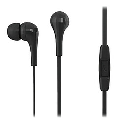 We Ecouteurs avec micro, Noir, longueur câble 1.2m, connecteur jack 3.5mm, boitier de control intégré , livré av 2 pr de bouchons d'oreilles silicone, sous sachet