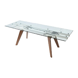 Vente-Unique Table à manger extensible ALTAMIRA - 6 à 8 personnes - Verre trempé et Métal effet noyer pas cher