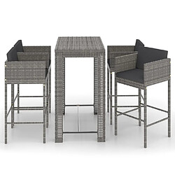 vidaXL Ensemble de bar de jardin 5 pcs et coussins Résine tressée Gris