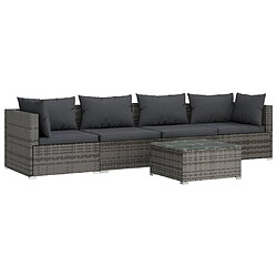 vidaXL Salon de jardin 5 pcs avec coussins résine tressée gris