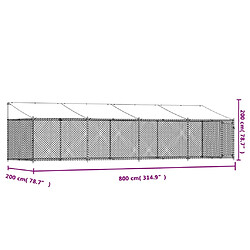 vidaXL Cage pour chien avec toit et porte gris 8x2x2 m acier galvanisé pas cher