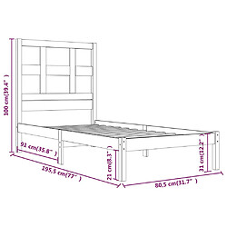 vidaXL Cadre de lit sans matelas noir 75x190 cm bois massif pas cher