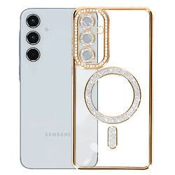 Avizar Coque Diamant pour Samsung Galaxy A55 MagSafe Contour Strass Dorée