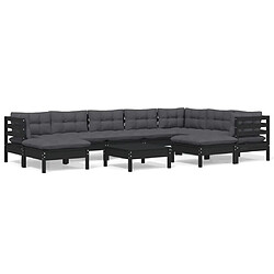 Maison Chic Salon de jardin 10 pcs + coussins - Mobilier/Meubles de jardin - Table et chaises d'extérieur Noir Bois de pin solide -MN54209