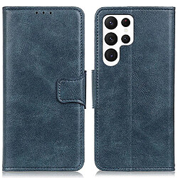 Etui en cuir fendu texture crazy horse, antichocs avec support pour votre Samsung Galaxy S23 Ultra 5G - bleu