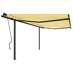 Maison Chic Store banne | Auvent rétractable de porte | Marquise Brise-soleil automatique et poteaux 4,5x3m Jaune et blanc -GKD44923