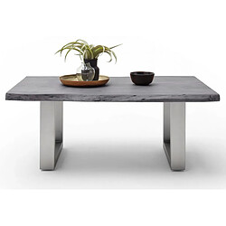 Pegane Table basse en bois d'acacia massif gris et acier inoxydable - L.110 x H.45 x P.70 cm