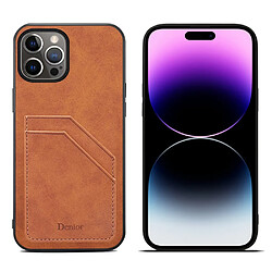 Coque en TPU + PU anti-rayures avec deux porte-cartes pour votre iPhone 14 Pro - marron