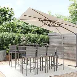 Maison Chic Ensemble de bar de jardin 9 pcs et coussins,Table + chaises + coussins d'extérieur gris poly rotin -GKD266179