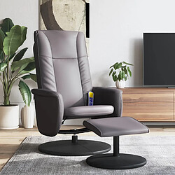 vidaXL Fauteuil inclinable de massage avec repose-pied gris similicuir