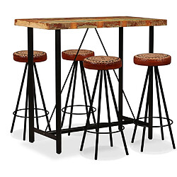 vidaXL Ensemble de bar 5 pcs Bois de récupération Cuir véritable et toile