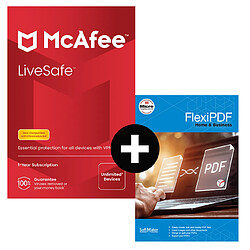 McAfee LiveSafe + FlexiPDF Home & Business - Licence 1 an - 3 PC - A télécharger 