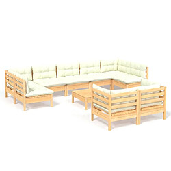 Maison Chic Salon de jardin 10 pcs avec coussins | Ensemble de Table et chaises | Mobilier d'Extérieur crème Bois de pin massif -GKD12230