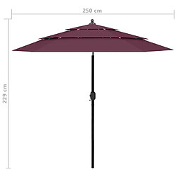 vidaXL Parasol de jardin à 3 niveaux mât en aluminium rouge bordeaux pas cher