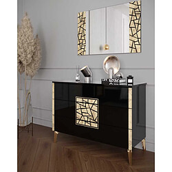 Dansmamaison Commode 3 tiroirs Noir brillant/Or - NAHESA