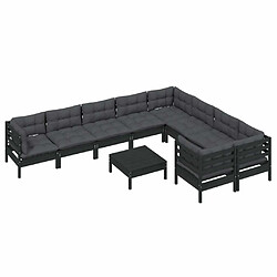 Avis Maison Chic Salon de jardin 10 pcs + coussins - Mobilier/Meubles de jardin - Table et chaises d'extérieur Noir Bois de pin -MN90855