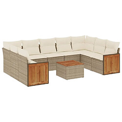 vidaXL Salon de jardin avec coussins 10 pcs beige résine tressée