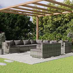 vidaXL Salon de jardin 9 pcs avec coussins Gris Résine tressée