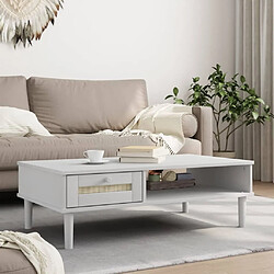 Maison Chic Table basse,Table Console Table d'appoint, Table pour salon SENJA aspect rotin blanc 100x55x33 cm bois massif -MN80563