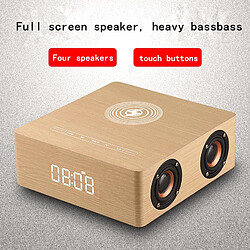 Universal Chargeur en bois sans fil haut-parleur Bluetooth réveil subwoofer lecteur de musique snooze bureau horloge centre son surround haut-parleur extérieur auxiliaire